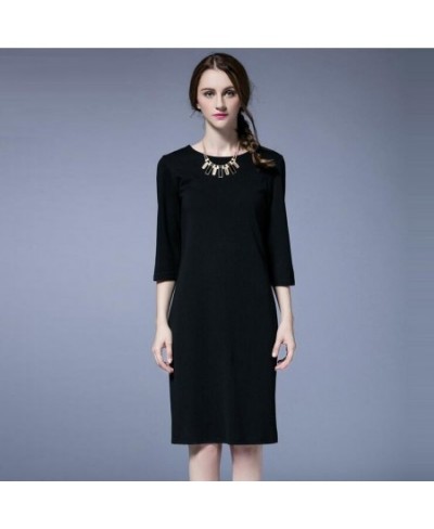 Black Women Dress Autumn Spring O Neck 3/4 Sleeve Loose Mid-length Long Dresses Female Vestidos $42.14 - Dresses