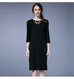 Black Women Dress Autumn Spring O Neck 3/4 Sleeve Loose Mid-length Long Dresses Female Vestidos $42.14 - Dresses