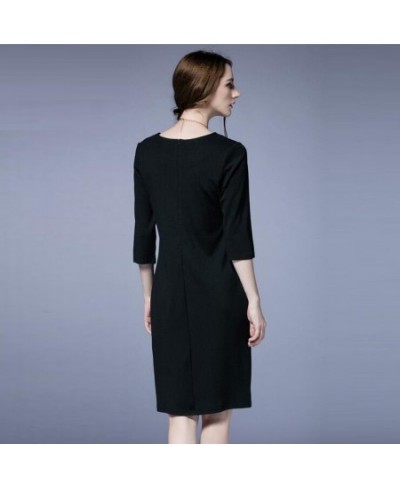 Black Women Dress Autumn Spring O Neck 3/4 Sleeve Loose Mid-length Long Dresses Female Vestidos $42.14 - Dresses