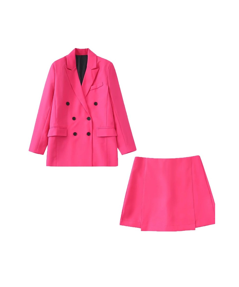 Women's Blazer Suit Skirt Office Ladies Blazer Jacket Suit Long Sleeve Coat Summer Outwear Woman Double Breasted Two Piece Se...