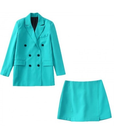 Women's Blazer Suit Skirt Office Ladies Blazer Jacket Suit Long Sleeve Coat Summer Outwear Woman Double Breasted Two Piece Se...