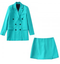 Women's Blazer Suit Skirt Office Ladies Blazer Jacket Suit Long Sleeve Coat Summer Outwear Woman Double Breasted Two Piece Se...