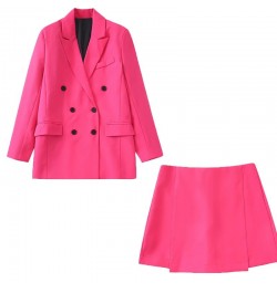 Women's Blazer Suit Skirt Office Ladies Blazer Jacket Suit Long Sleeve Coat Summer Outwear Woman Double Breasted Two Piece Se...