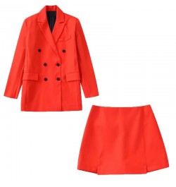 Women's Blazer Suit Skirt Office Ladies Blazer Jacket Suit Long Sleeve Coat Summer Outwear Woman Double Breasted Two Piece Se...