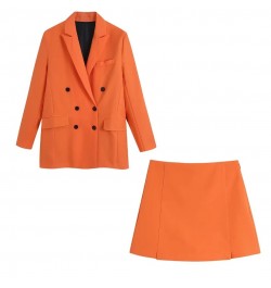 Women's Blazer Suit Skirt Office Ladies Blazer Jacket Suit Long Sleeve Coat Summer Outwear Woman Double Breasted Two Piece Se...