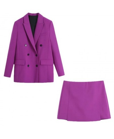 Women's Blazer Suit Skirt Office Ladies Blazer Jacket Suit Long Sleeve Coat Summer Outwear Woman Double Breasted Two Piece Se...