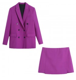 Women's Blazer Suit Skirt Office Ladies Blazer Jacket Suit Long Sleeve Coat Summer Outwear Woman Double Breasted Two Piece Se...