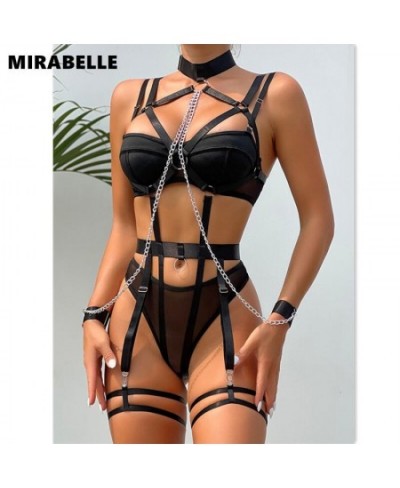 Bondage Lingerie Halter Sexy Porn Underwear With Chain Ring Linked Erotic Costumes Fetish Sissy Teddy 4-Piece Sex Suit $31.73...