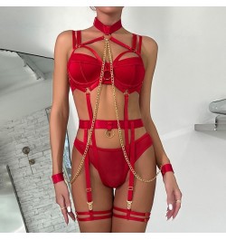 Bondage Lingerie Halter Sexy Porn Underwear With Chain Ring Linked Erotic Costumes Fetish Sissy Teddy 4-Piece Sex Suit $31.73...