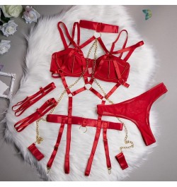 Bondage Lingerie Halter Sexy Porn Underwear With Chain Ring Linked Erotic Costumes Fetish Sissy Teddy 4-Piece Sex Suit $31.73...