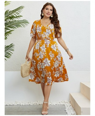 Women Boho Floral Print V Neck Lantern Short Sleeve Plus Size Long Dress Summer Female Fashion Beach Fat Girl Maxi Party $42....