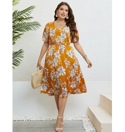 Women Boho Floral Print V Neck Lantern Short Sleeve Plus Size Long Dress Summer Female Fashion Beach Fat Girl Maxi Party $42....