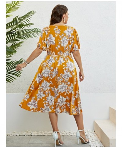 Women Boho Floral Print V Neck Lantern Short Sleeve Plus Size Long Dress Summer Female Fashion Beach Fat Girl Maxi Party $42....