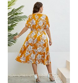 Women Boho Floral Print V Neck Lantern Short Sleeve Plus Size Long Dress Summer Female Fashion Beach Fat Girl Maxi Party $42....