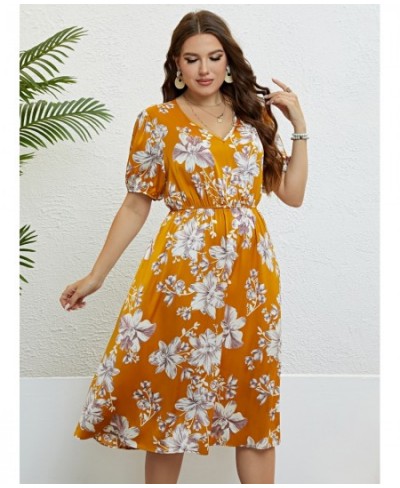 Women Boho Floral Print V Neck Lantern Short Sleeve Plus Size Long Dress Summer Female Fashion Beach Fat Girl Maxi Party $42....