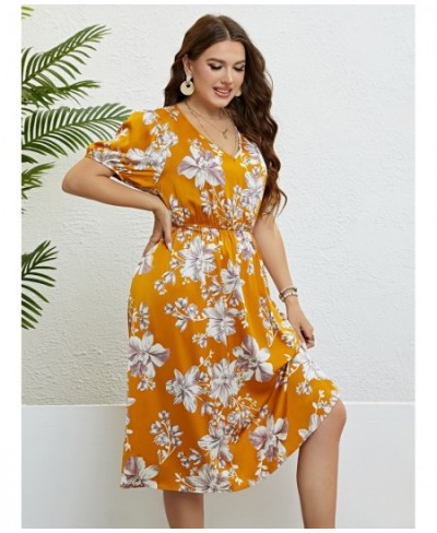 Women Boho Floral Print V Neck Lantern Short Sleeve Plus Size Long Dress Summer Female Fashion Beach Fat Girl Maxi Party $42....