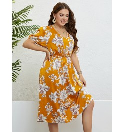 Women Boho Floral Print V Neck Lantern Short Sleeve Plus Size Long Dress Summer Female Fashion Beach Fat Girl Maxi Party $42....