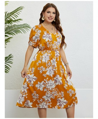 Women Boho Floral Print V Neck Lantern Short Sleeve Plus Size Long Dress Summer Female Fashion Beach Fat Girl Maxi Party $42....