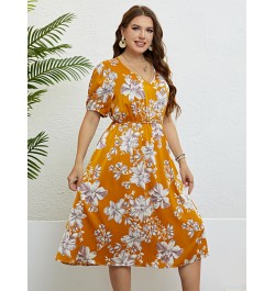 Women Boho Floral Print V Neck Lantern Short Sleeve Plus Size Long Dress Summer Female Fashion Beach Fat Girl Maxi Party $42....