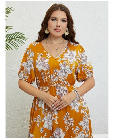 Women Boho Floral Print V Neck Lantern Short Sleeve Plus Size Long Dress Summer Female Fashion Beach Fat Girl Maxi Party $42....