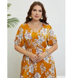 Women Boho Floral Print V Neck Lantern Short Sleeve Plus Size Long Dress Summer Female Fashion Beach Fat Girl Maxi Party $42....