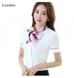 Women Bow Tie Blouse Fashion Spring short Sleeve blusa Tops Chinese Style Female Office ruffle Shirts Elegant Design Work Wea...