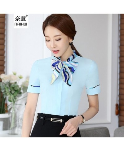 Women Bow Tie Blouse Fashion Spring short Sleeve blusa Tops Chinese Style Female Office ruffle Shirts Elegant Design Work Wea...