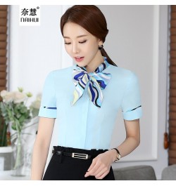 Women Bow Tie Blouse Fashion Spring short Sleeve blusa Tops Chinese Style Female Office ruffle Shirts Elegant Design Work Wea...