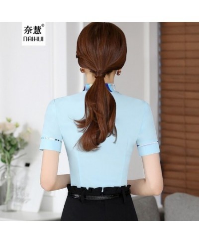 Women Bow Tie Blouse Fashion Spring short Sleeve blusa Tops Chinese Style Female Office ruffle Shirts Elegant Design Work Wea...