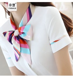 Women Bow Tie Blouse Fashion Spring short Sleeve blusa Tops Chinese Style Female Office ruffle Shirts Elegant Design Work Wea...