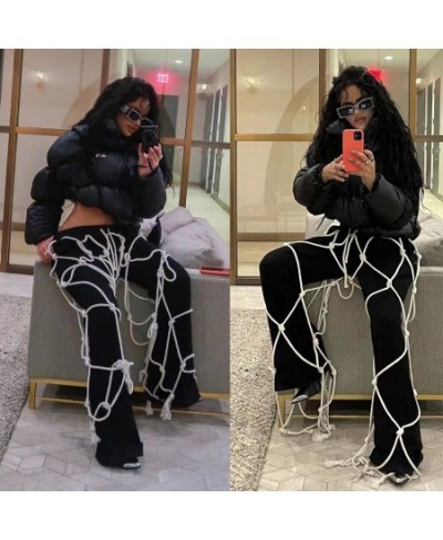 Fashion Women Pants Bandage Cross Flare Pants Streetwear Cargo Summer 2023 Clothes For Women Outfit $64.91 - Pants & Capris