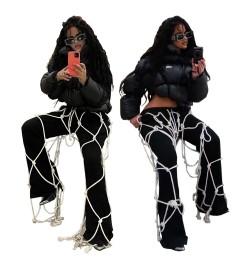 Fashion Women Pants Bandage Cross Flare Pants Streetwear Cargo Summer 2023 Clothes For Women Outfit $64.91 - Pants & Capris