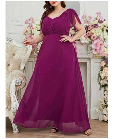 Plus Size Round Neck Chiffon Dress 5XL 6XL Loose Ruffles Purple Elegant Wedding MAXI Long Dress Plus Size Women's Dress $54.2...