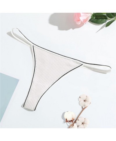 Women's Panties Thong Mid Waist Seamless Ribbed T-shaped Underpants Comfortable Cotton G-strings Solid Underwear Female $8.88...