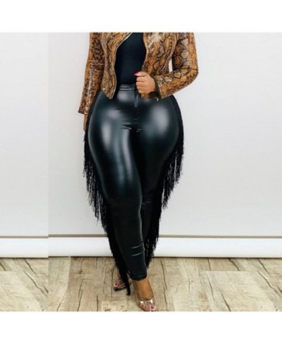 Plus Size Tassel Sexy Skinny Pu Leggings Pants 4XL Party Club High Waisted Push Up Stretchy Faux Leather Slim Fitness Jegging...