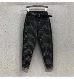 Denim Trousers for Women Trendy Spring and Summer New Personality Trendy Hot Drilling Loose Jeans Ankle-Tied Harem Baggy Pant...