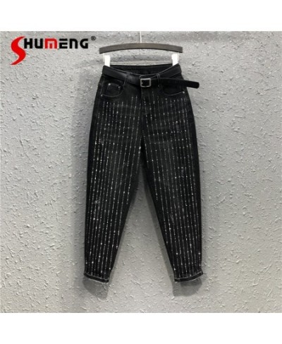 Denim Trousers for Women Trendy Spring and Summer New Personality Trendy Hot Drilling Loose Jeans Ankle-Tied Harem Baggy Pant...