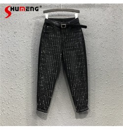 Denim Trousers for Women Trendy Spring and Summer New Personality Trendy Hot Drilling Loose Jeans Ankle-Tied Harem Baggy Pant...