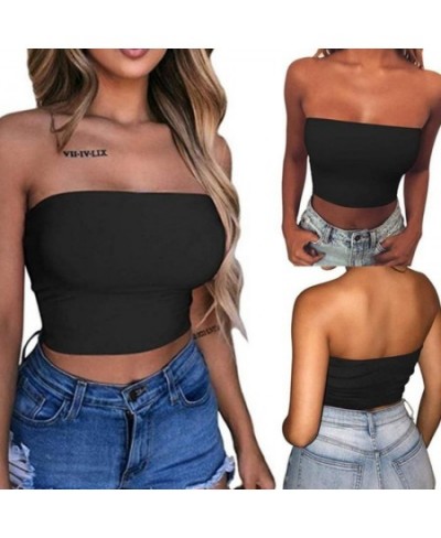 Womens Sexy Strapless Off Shoulder Crop Tube Top Solid Color Stretchy Bandeau Seamless Casual Basic Breast Wrap No-Padded Bra...