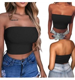 Womens Sexy Strapless Off Shoulder Crop Tube Top Solid Color Stretchy Bandeau Seamless Casual Basic Breast Wrap No-Padded Bra...