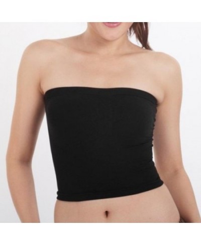 Womens Sexy Strapless Off Shoulder Crop Tube Top Solid Color Stretchy Bandeau Seamless Casual Basic Breast Wrap No-Padded Bra...