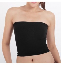 Womens Sexy Strapless Off Shoulder Crop Tube Top Solid Color Stretchy Bandeau Seamless Casual Basic Breast Wrap No-Padded Bra...