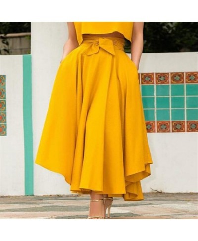 Fashion Women's Ladies Solid Color Bandage Pleated Cocktail Party High Waist Summer A Line Skirts With Pocket $29.96 - Skirts