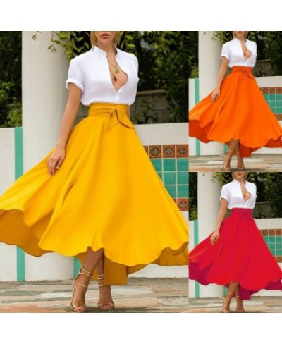 Fashion Women's Ladies Solid Color Bandage Pleated Cocktail Party High Waist Summer A Line Skirts With Pocket $29.96 - Skirts