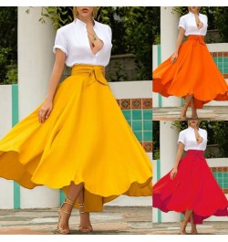 Fashion Women's Ladies Solid Color Bandage Pleated Cocktail Party High Waist Summer A Line Skirts With Pocket $29.96 - Skirts