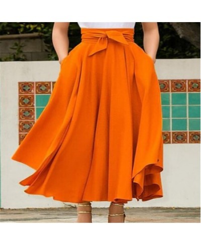 Fashion Women's Ladies Solid Color Bandage Pleated Cocktail Party High Waist Summer A Line Skirts With Pocket $29.96 - Skirts