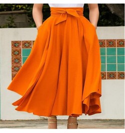 Fashion Women's Ladies Solid Color Bandage Pleated Cocktail Party High Waist Summer A Line Skirts With Pocket $29.96 - Skirts