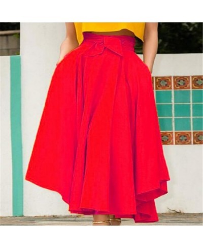 Fashion Women's Ladies Solid Color Bandage Pleated Cocktail Party High Waist Summer A Line Skirts With Pocket $29.96 - Skirts