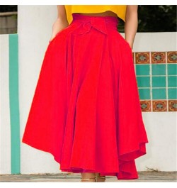 Fashion Women's Ladies Solid Color Bandage Pleated Cocktail Party High Waist Summer A Line Skirts With Pocket $29.96 - Skirts