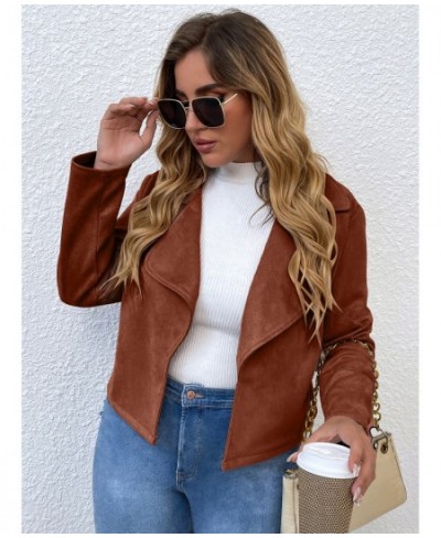 Women Spring 2023 Plus Size Jacket Pink Brown Slim Jacket Coat Vintage Turn-down Collar Oversized Outwear Office Ladies $39.3...